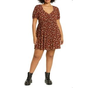 BP. BROWN plus size Printed floral Babydoll Minidress 2x